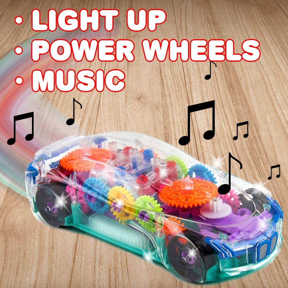 Light Up Toy Car, Bump-n-go Car for Kids with Moving Gears, Music & LEDs