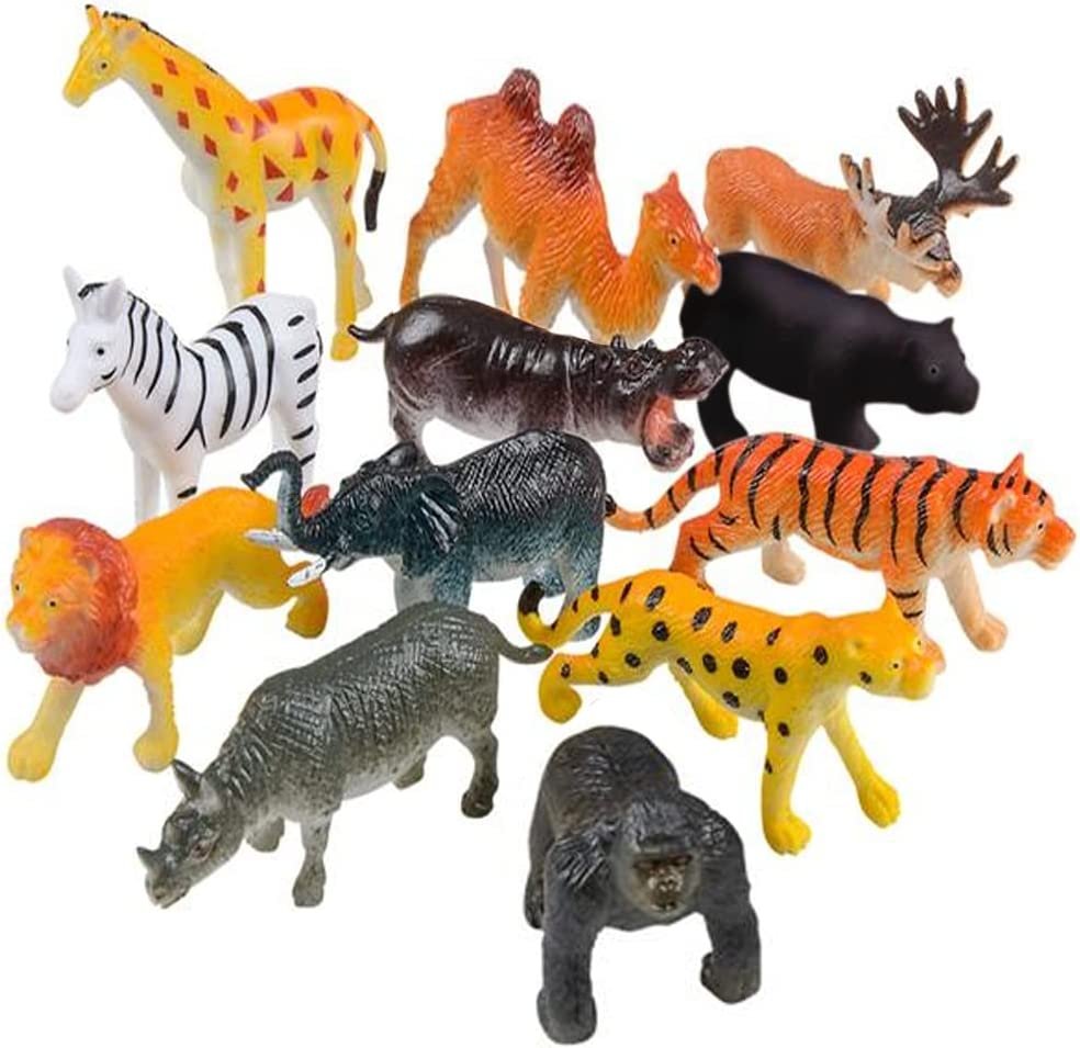 Safari Animal Figurines Set for Kids - Pack of 12 - Assorted 2.5" Small Animal Figures - Sturdy Plastic Toys - Fun Zoo Theme Birthday Party Favor - Great Gift Idea for Boys and Girls