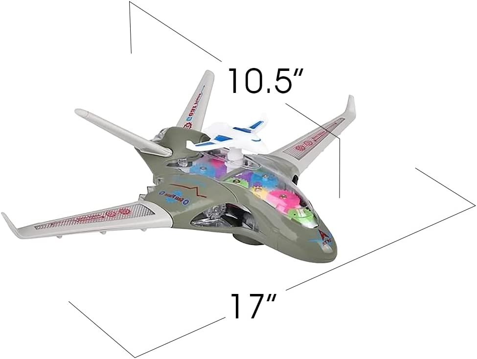 ArtCreativity Light Up Transparent Fighter Jet for Kids, Bump and Go Kids Airplane with Colorful Spinning Gears, Music, & LED Effects, Fun Toy Airplane for Boys and Girls