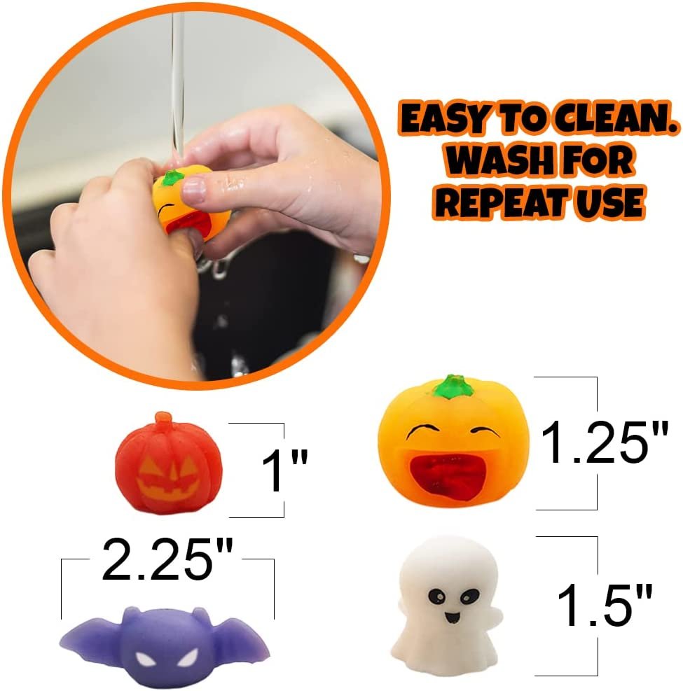ArtCreativity Super Squishy Halloween Toys for Kids, Set of 24, Mini Stress Relief Suction Cup Toys, Great as Halloween Goodie Bag Fillers, Trick or Treat Supplies, Sticky Fidget Toys
