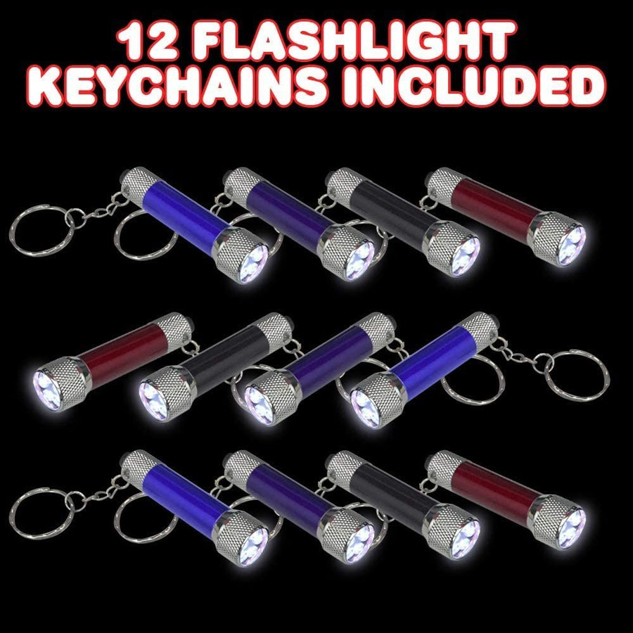 Flashlight Keychains, Pack of 12, LED Key Chains in Assorted Colors, 2.75" Durable Metal Keyholders, Birthday Party Favors, Goodie Bag Fillers for Kids