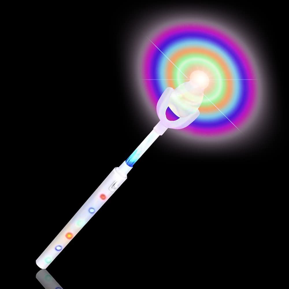 Light Up White Swivel Spinner Wand, LED Spin Toy for Kids with Batteries Included, Great Gift Idea for Boys and Girls, Fun Birthday Party Favor, Carnival Prize