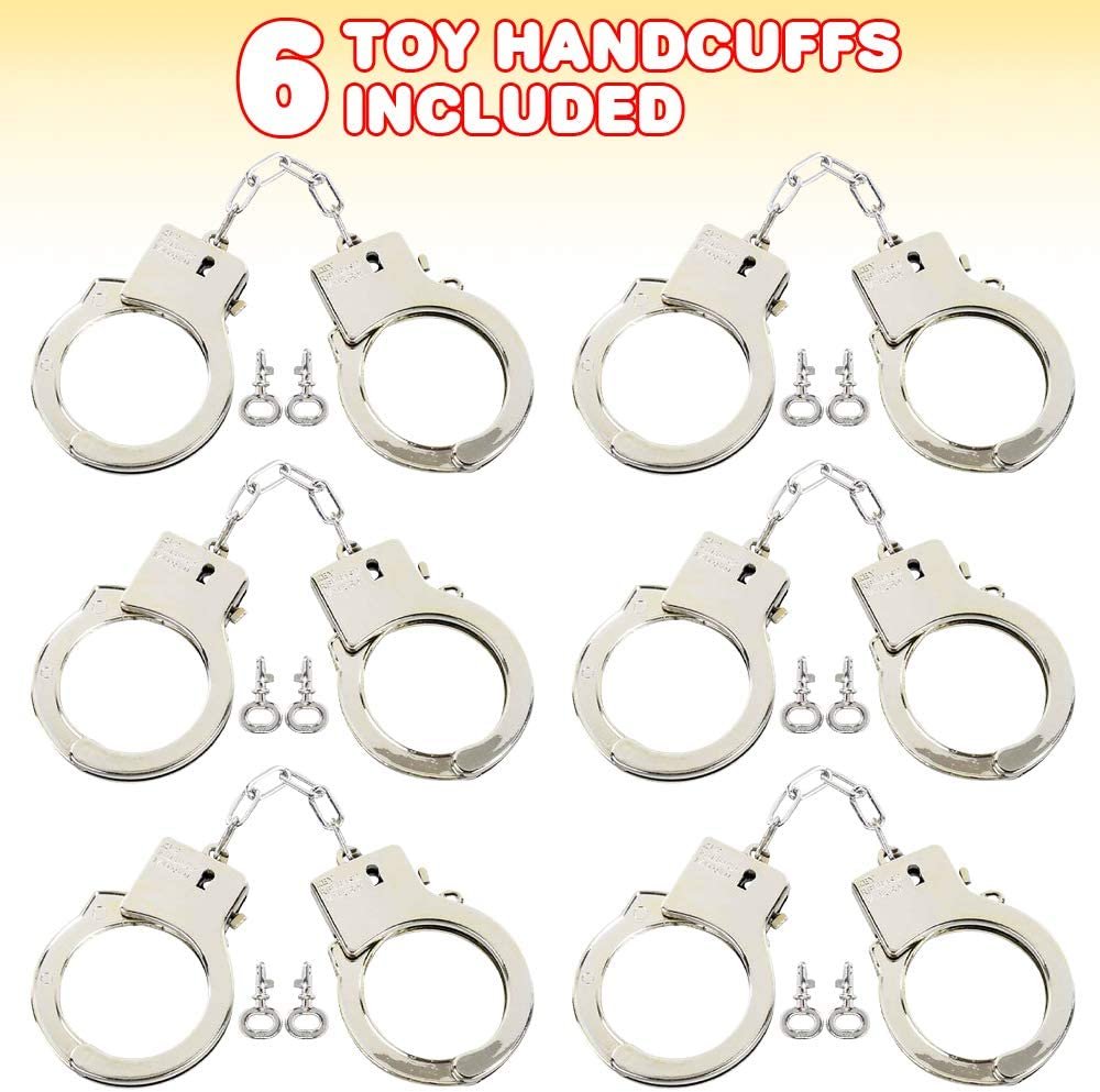 Plastic Play Handcuffs for Kids, Set of 6, Pretend Play Toy Handcuffs with 2 Keys, Stage or Costume Prop, Fun Party Favor, Goodie Bag Filler, Gift for Boys and Girls