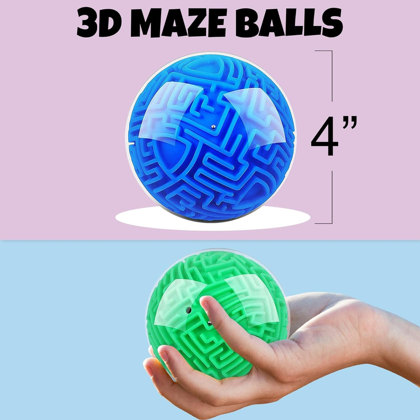 3D Maze Ball Puzzle Games for Kids, Set of 4, Includes 4 Brain Teaser Puzzles