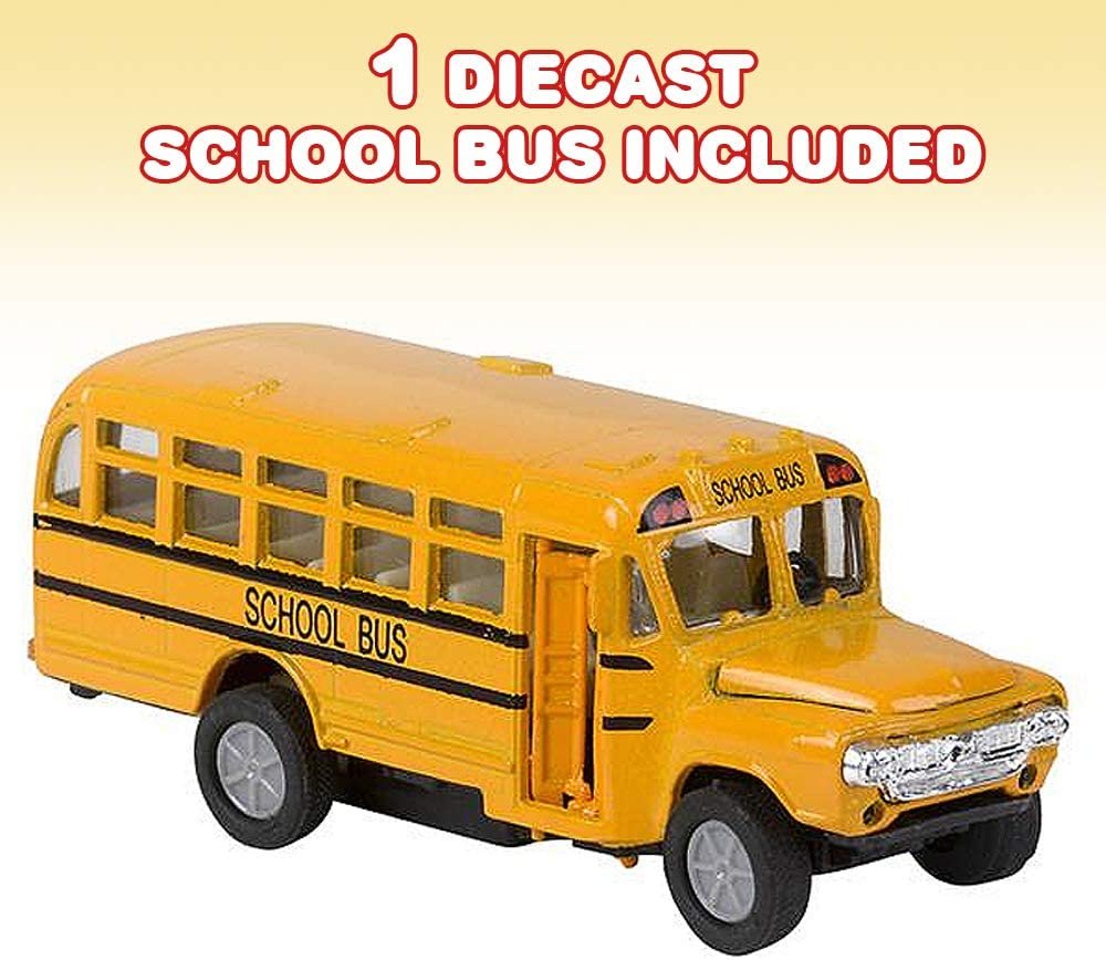 ArtCreativity Diecast Yellow School Bus for Kids, 4.75 Inch Classic School Bus Toy with Pullback Mechanism, Durable Diecast Metal, Party Favors, Best Birthday Gift for Boys and Girls