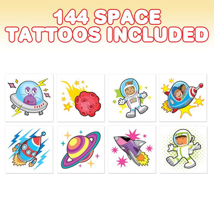 ArtCreativity Space Temporary Tattoos for Kids - Bulk Pack of 144 Tattoos in Assorted Designs, Non-Toxic 2 Inch Tats, Birthday Party Favors, Goodie Bag Fillers, Non-Candy Halloween Treats