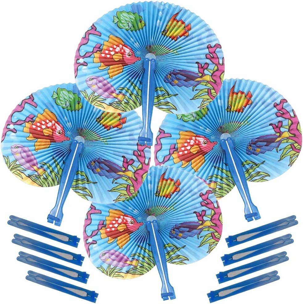 ArtCreativity 10 Inch Handheld Tropical Fish Folding Fans - Pack of 12 Foldable Fans for Kids, Goodie Bag Filler, Party Favors and Supplies, Fun Novelties and Gifts, Outdoor Summer Toys