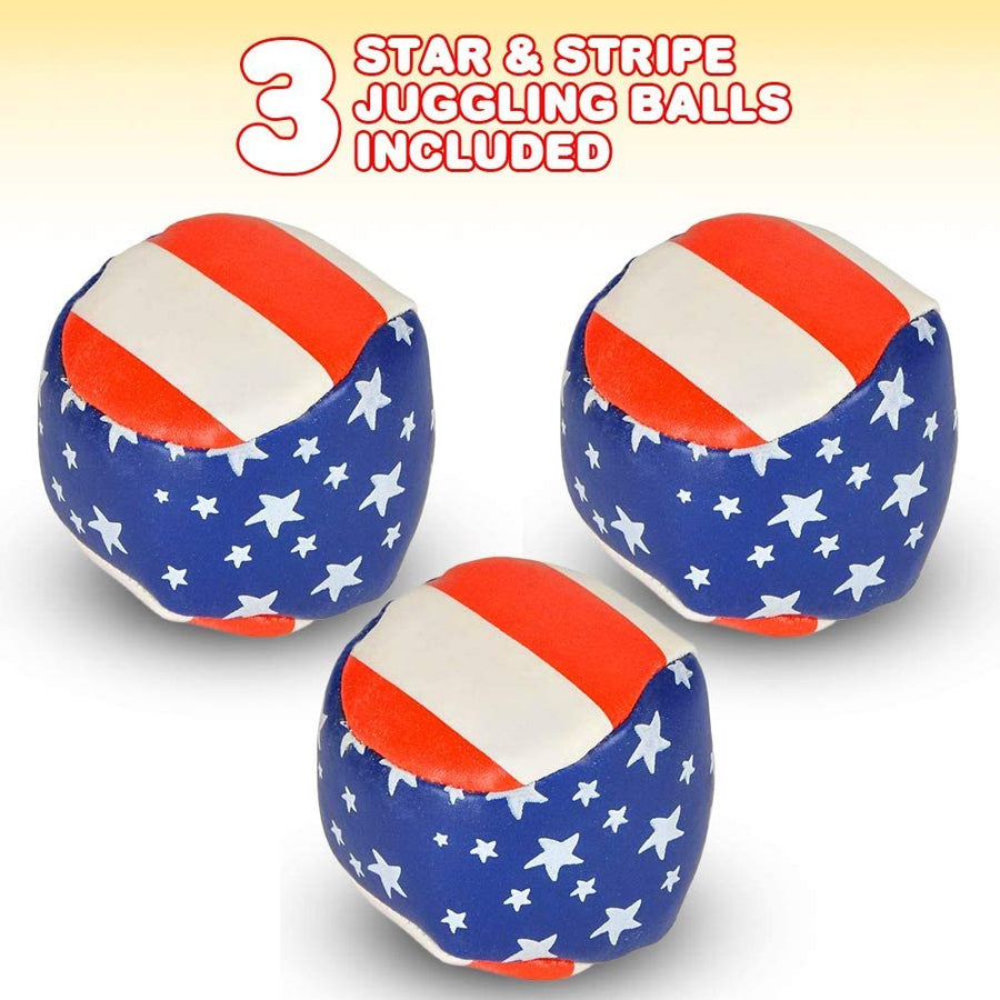 Patriotic Juggling Balls Set for Beginners, Set of 3, American Flag Juggle Ball Kit, Soft Easy Juggle Balls for Kids and Adults, 4th of July Party Accessories, Red, White, and Blue