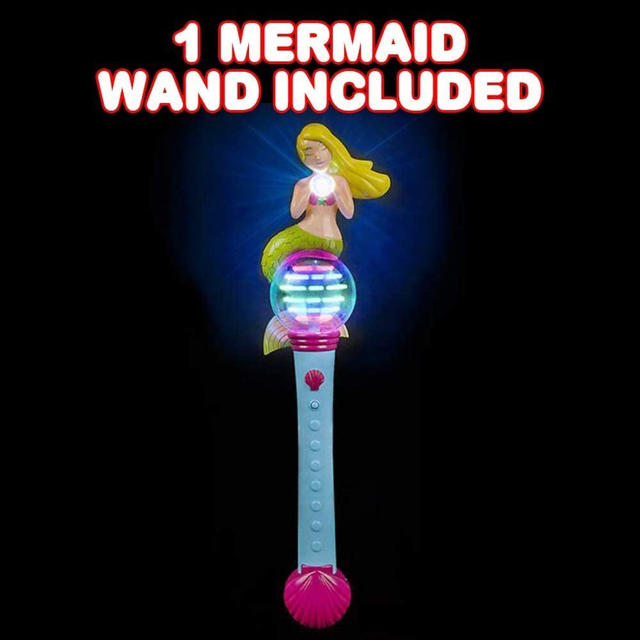 Multi-Color Spinning Mermaid Wand with LED Handle | 15.5” Light Up Princess Wand for kids | Fun Pretend Play Prop | Batteries Included | Best Birthday Gift for Boys and Girls