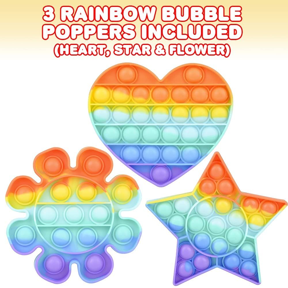 ArtCreativity Rainbow Bubble Poppers, Set of 3, Pop It Sensory Fidget Toys, Stress Relief Toys for Boys & Girls, Silicone Push Pop Toys for Kids, Cool Birthday Party Favors & Goodie Bag Fillers