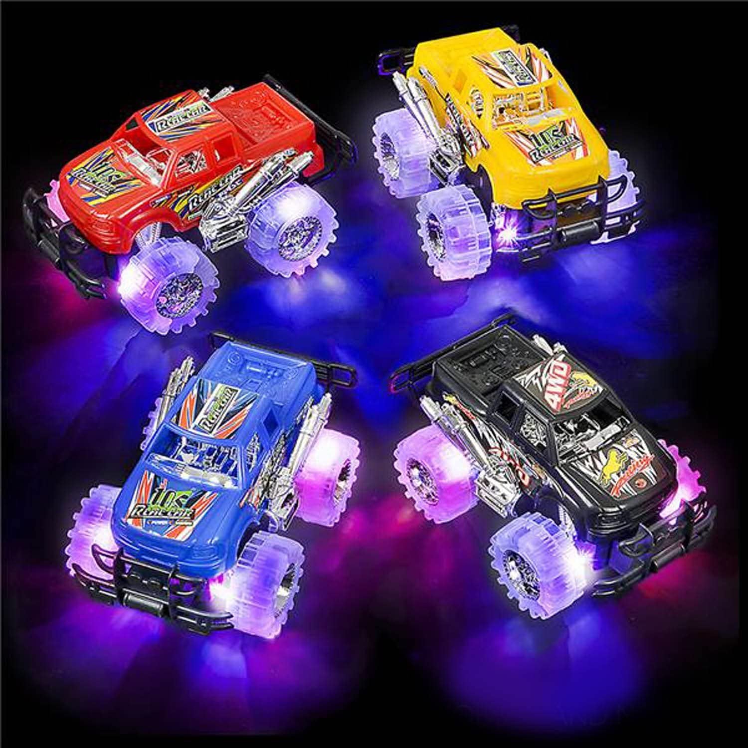 2 Light Up Monster Trucks Set, 6" Push n Go Monster Trucks with Flashing LED - 2 Pack