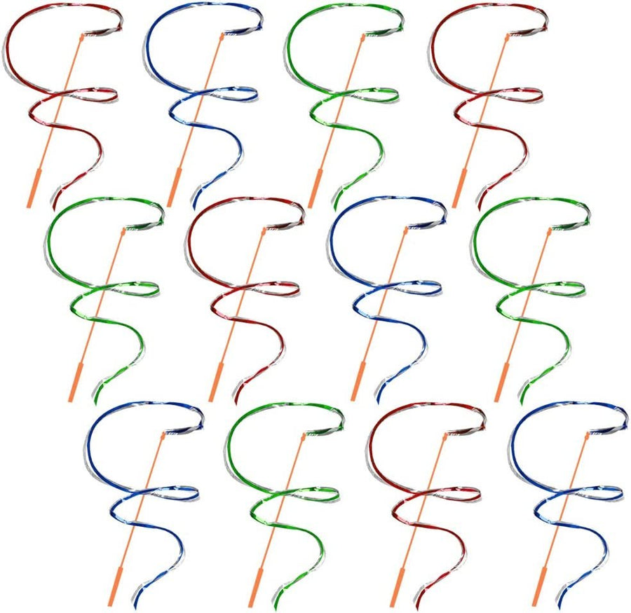 Rainbow Dance Ribbon Streamers for Kids, Set of 12, Twirling Ribbons for Dancing, Marching Band, Exercise, Pretend Play, Gymnastics Party Favors, Dance Party Decorations