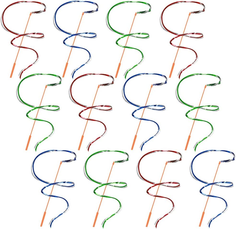 Rainbow Dance Ribbon Streamers for Kids, Set of 12, Twirling Ribbons for Dancing, Marching Band, Exercise, Pretend Play, Gymnastics Party Favors, Dance Party Decorations