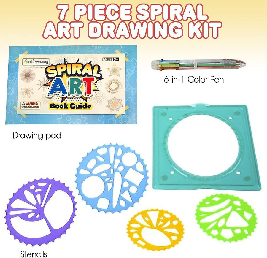 Spiral Drawing Art Set for Kids - 7 Piece Kit - Includes 6-in-1 Color Pen, Drawing Templates and Sketching Pad - Unique Arts and Craft Supplies - Great Gift for Boys and Girls