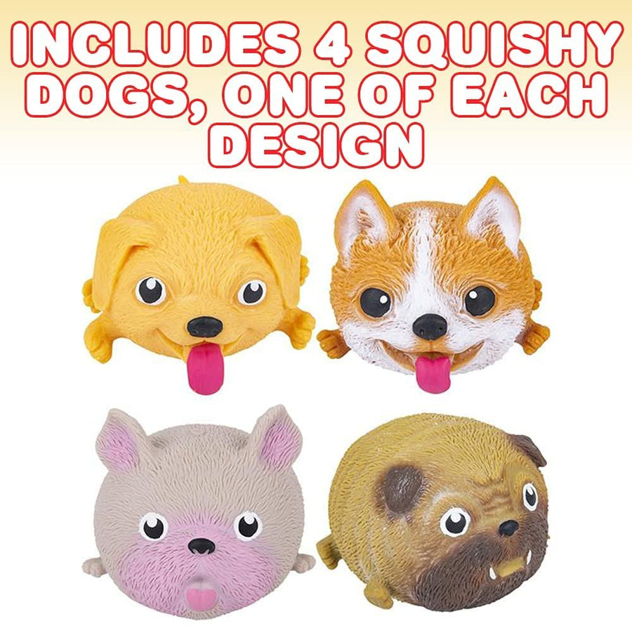 Dog Squeeze Toys, Set of 4, Cute Stress Relief Toys for Kids and Adults, Dog Party Favors, Calming Sensory Toys for Autism, Goodie Bag Fillers, Stocking Stuffers for Boys and Girls