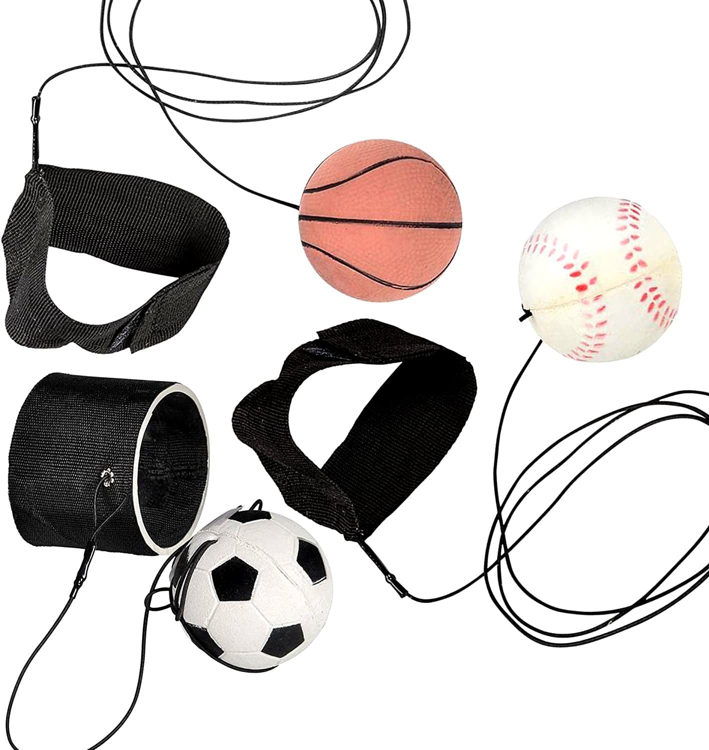 ArtCreativity 2.25 Inch Sports Wrist Balls - Set of 3 - Includes Basketball, Baseball, and Soccer Ball Wristband Toys - Durable Foam String Attached Rebound Balls - Party Favor, Gift Idea for Kids