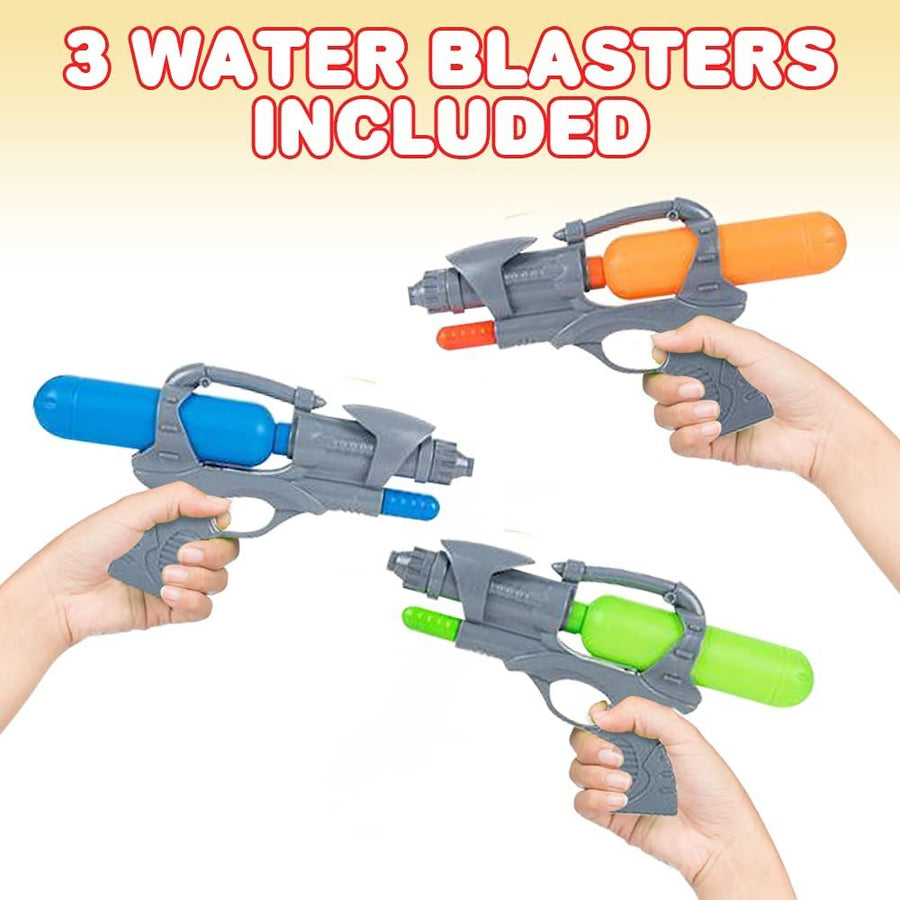 Water Blasters for Kids, Set of 3, 10" Assorted Colors Squirter Toys for Swimming Pool, Beach, and Outdoor Summer Fun, Cool Birthday Party Favors for Boys and Girls