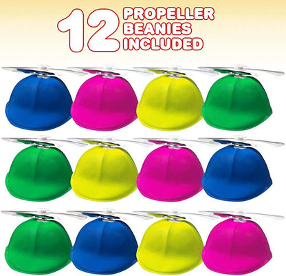 ArtCreativity Propeller Beanie Hats for Kids, Pack of 12, Plastic Hats with Spinning Propellers on Top, Silly Costume Accessories, Crazy Party Hats, Photo Booth Props, Fun Gag Gifts