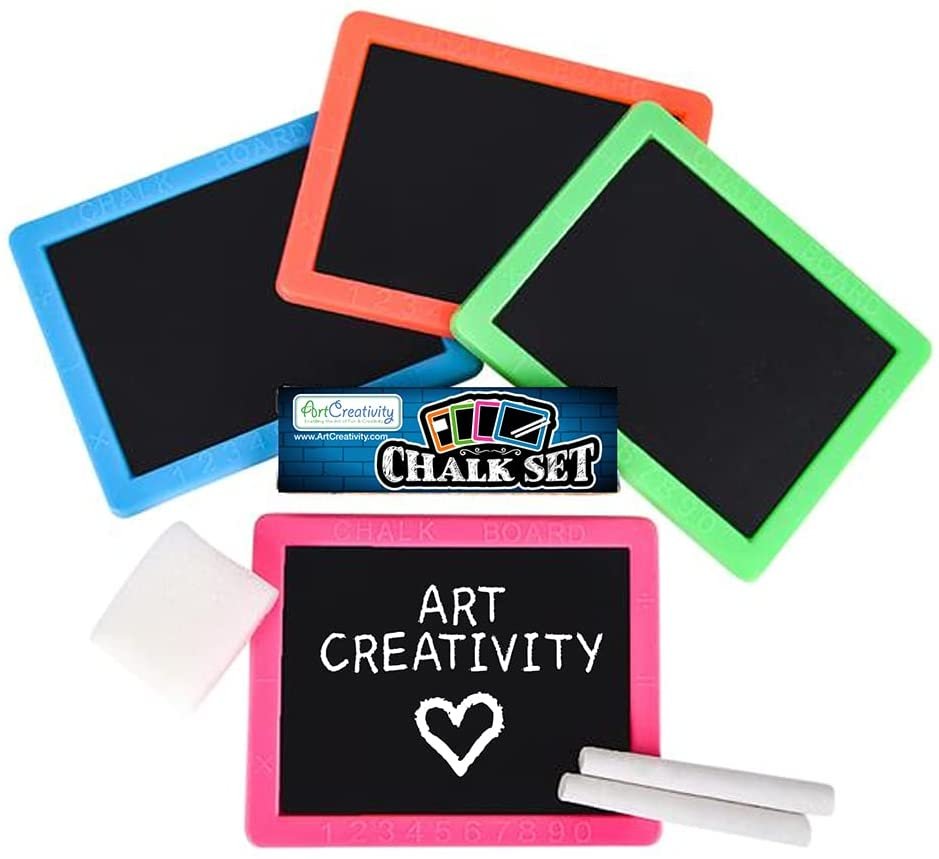 Neon Chalkboard Sets for Kids, 24 Kits, 1 Mini Chalk Board, 2 Chalk Sticks, and 1 Eraser Per Kit, Art Birthday Party Favors for Boys and Girls, Unique Stationery Goodie Bag Fillers