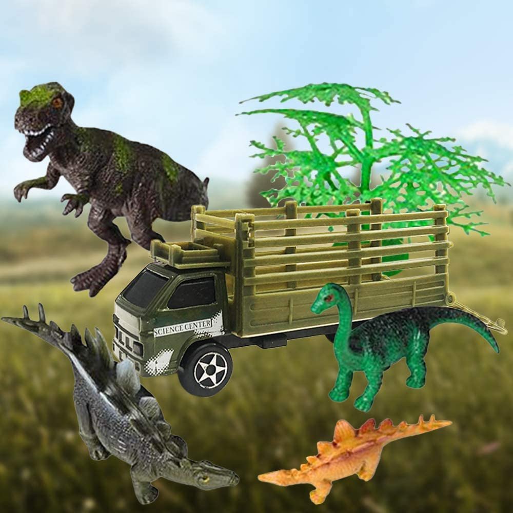 Dinosaur Cruising Playset for Kids, 6-Piece Set, Includes Truck, Tree and 4 Dino Figurines, Cool Dinosaur Toys for Boys and Girls, Best Christmas or Birthday Gift for Children
