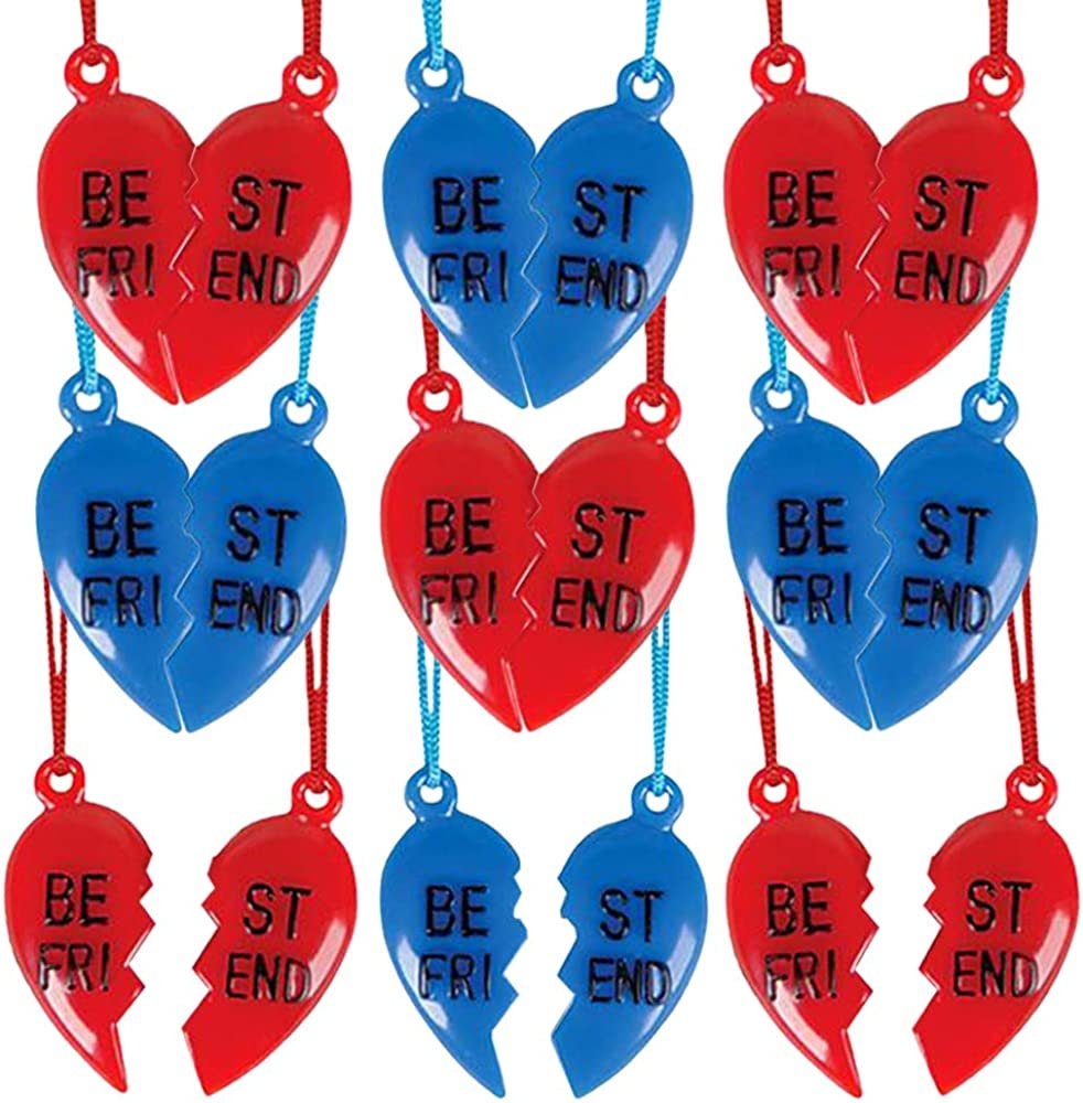 Half Heart BFF Necklaces, Set of 12, Includes 2 Halves of Broken Heart, Great Friendship Gifts, Birthday Party Favors for Boys and Girls, Kids’ Stocking Stuffers, Blue & Red, 2Pc Toy