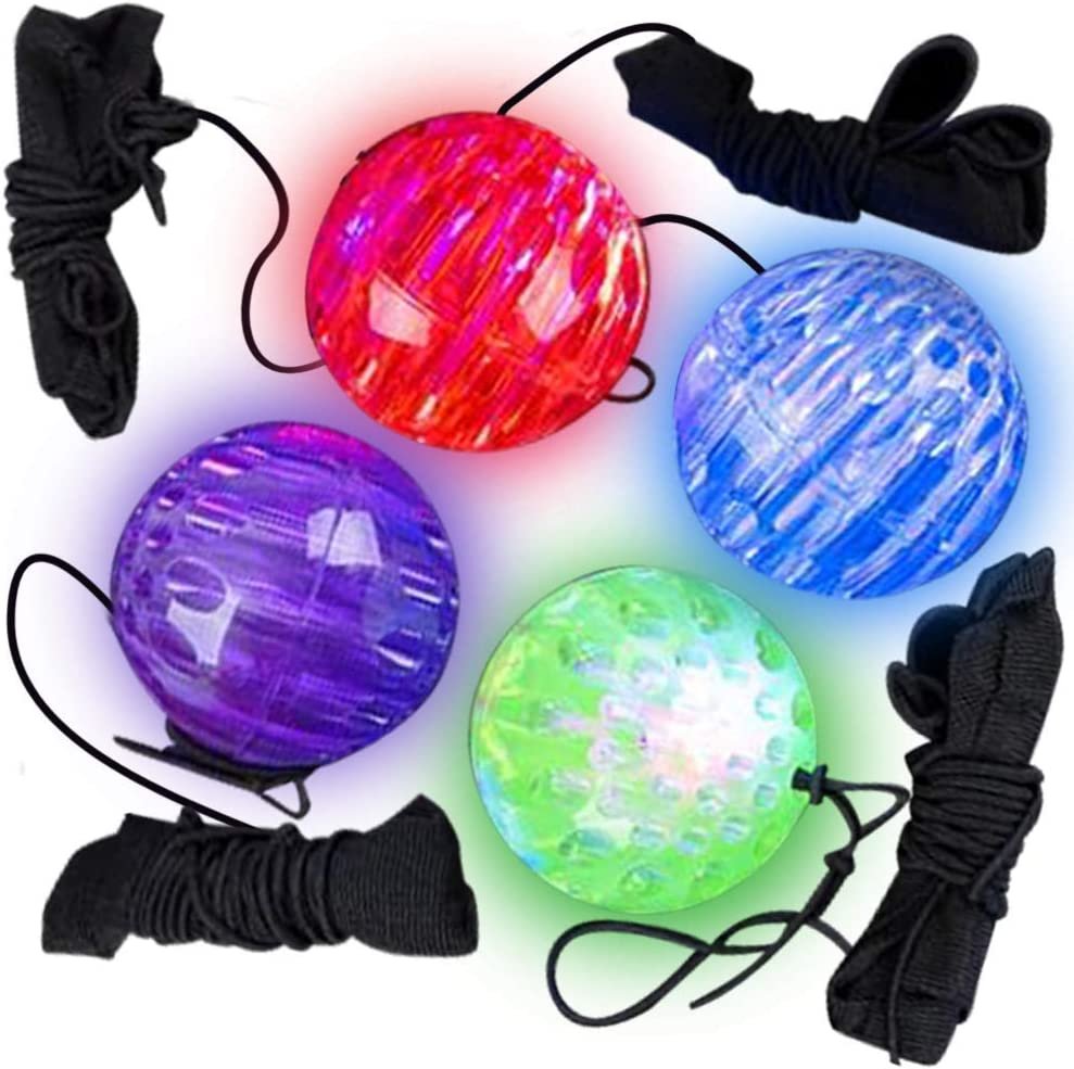 Light-Up Orbit Wrist Balls, Set of 4, LED Balls with Flashing Lights and Elastic String, Wristband Toys for Indoor and Outdoor Play, Fun LED Birthday Party Favors for Boys and Girls