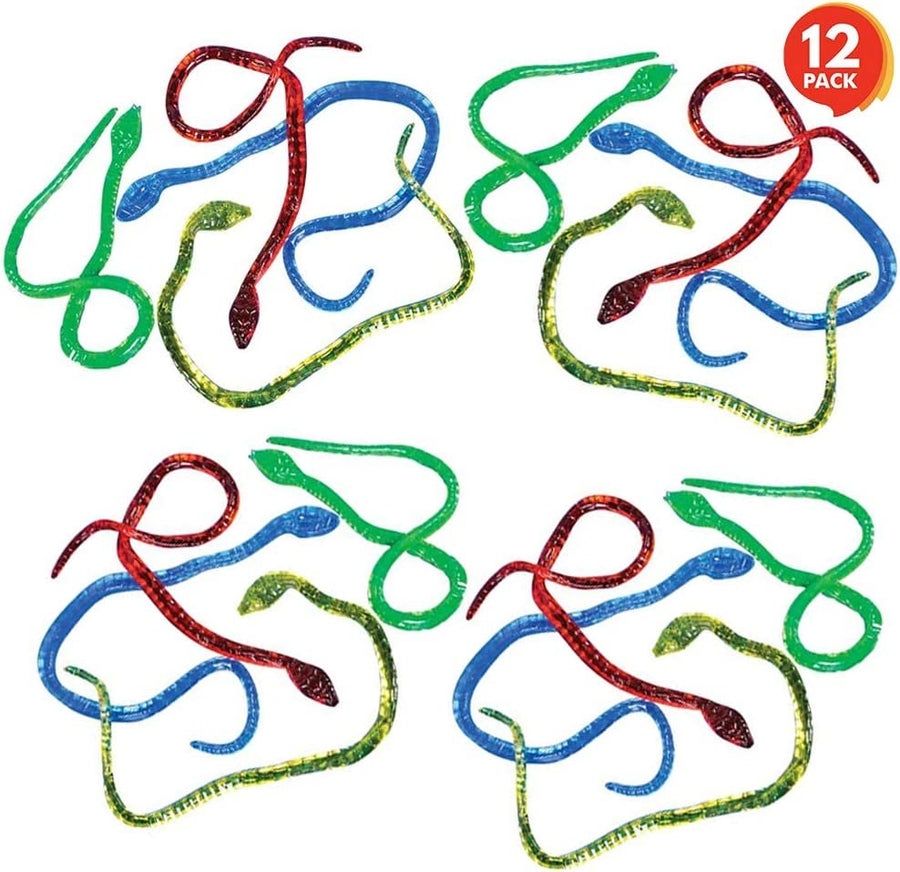 Sticky Snake Set - Pack of 12 - Stretchy Colorful Sensory Toys for Kids - Fun Birthday Party Favors for Girls and Boys, Great Carnival Prize, Novelty Gift
