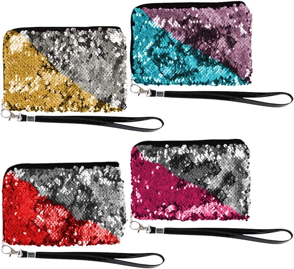 ArtCreativity Flip Sequin Wristlets For Kids, Set of 4, Cute Purses for Girls with Color Changing Sequins and Zipper, Cute Mermaid Party Favors, Princess Party Supplies, Assorted Colors