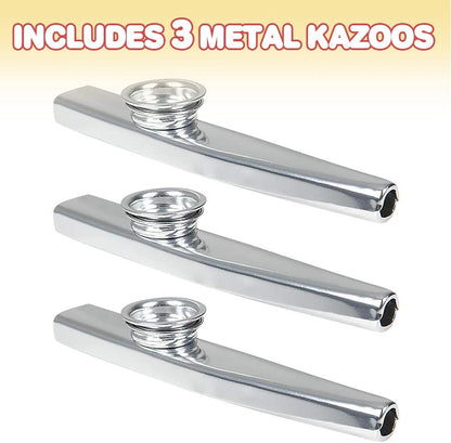 ArtCreativity 4.75 Inch Metal Kazoo - Set of 3 - Fun Humming Musical Instrument for Kids and Adults - Durable Music Toys - Cool Birthday Favors, Party Noisemakers Supplies, Goody Bag Fillers