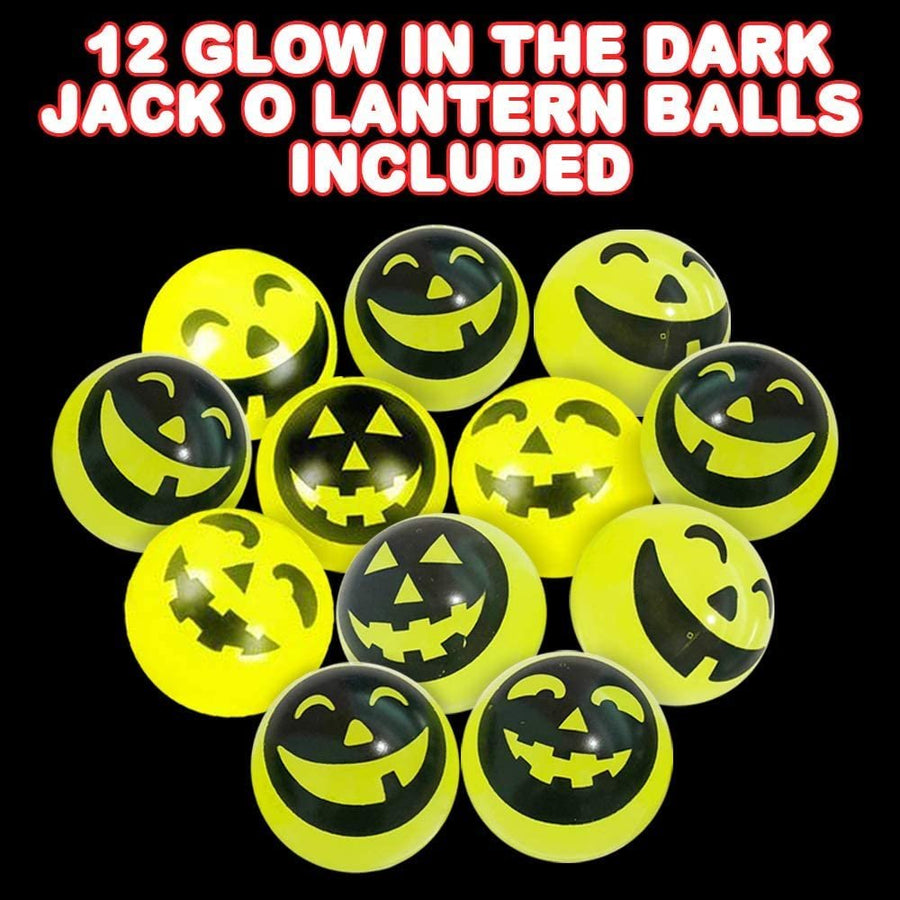 Glow in The Dark Jack-O-Lantern Bouncing Balls, Pack of 12, 1.75" High Bounce Balls for Kids, Trick or Treat Supplies, Glowing Party Favors and Goodie Bag Fillers for Boys and Girls