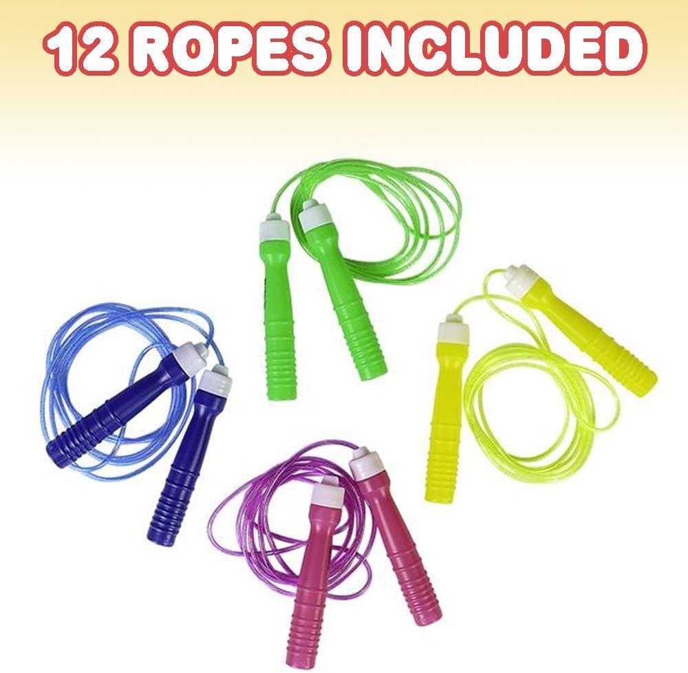 7ft Neon Jump Rope Set - 12 Pack - Vibrant Jumping Ropes for Kids - Durable PVC Skipping Ropes - Great Birthday Party Favors, Goodie Bag Fillers, Gift Idea for Boys and Girls