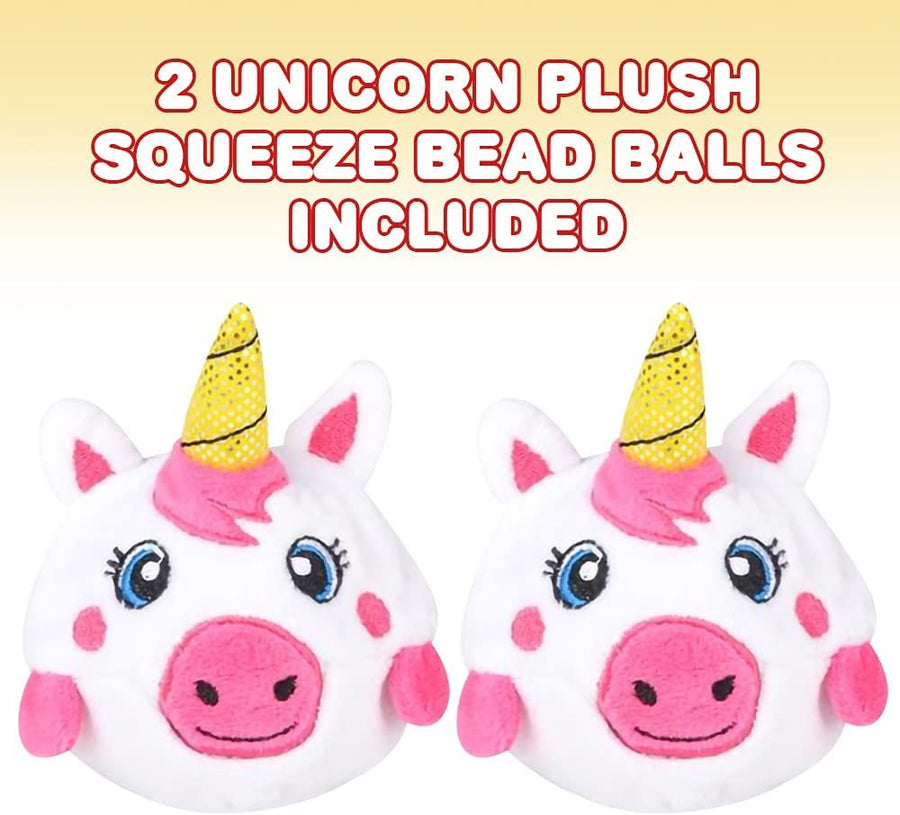 Plush Unicorn Toy with Squeezy Water Beads, Set of 2, Cute Stress Relief Sensory Toys for Boys and Girls, Unicorn Birthday Party Favors and Goodie Bag Fillers for Kids