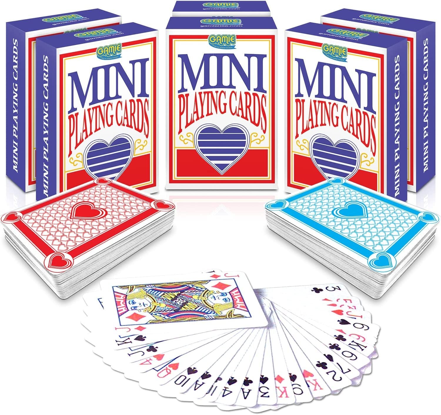 Gamie 2.5" Mini Playing Cards - Pack of 6 Decks - Miniature Card Set - Small Casino Game Cards for Kids, Men, Women - Novelty Gift, Magic Party Favor for Boys Girls, Decoration Idea