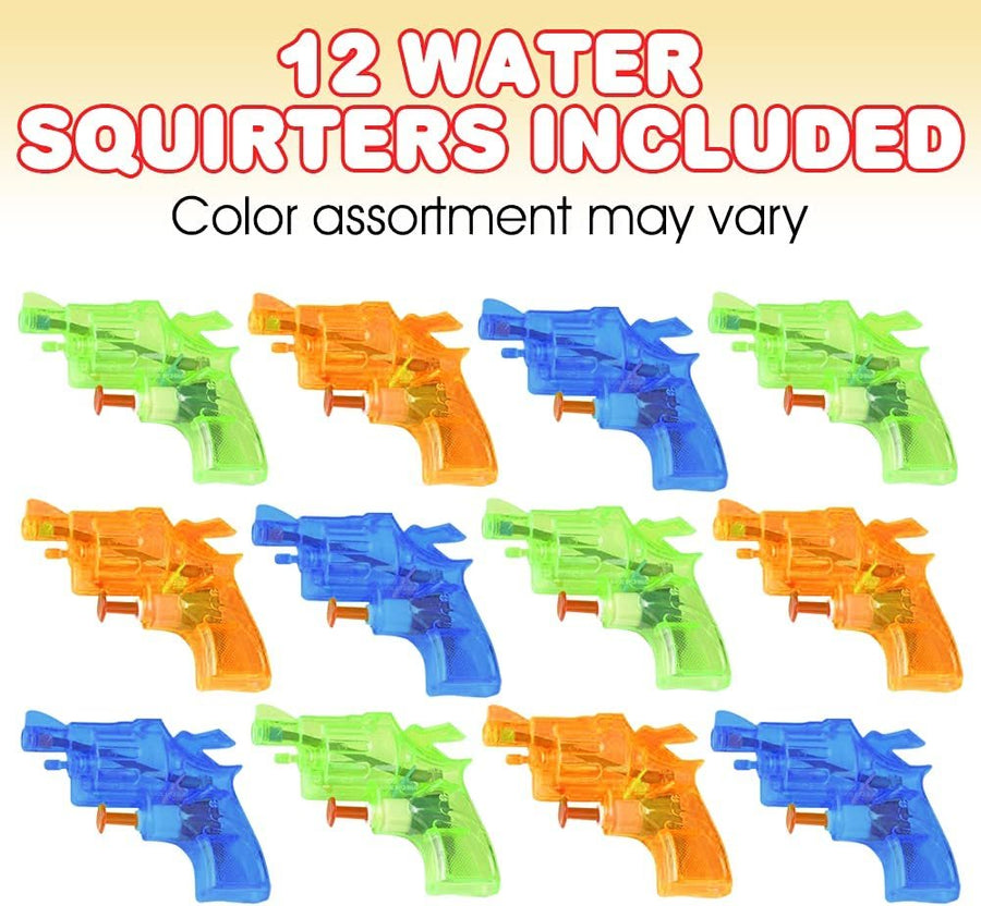 Mini Water Squirters for Kids, Set of 12, 3.5" Blaster Toys for Swimming Pool, Beach, and Outdoor Summer Fun, Cool Birthday Party Favors for Boys and Girls