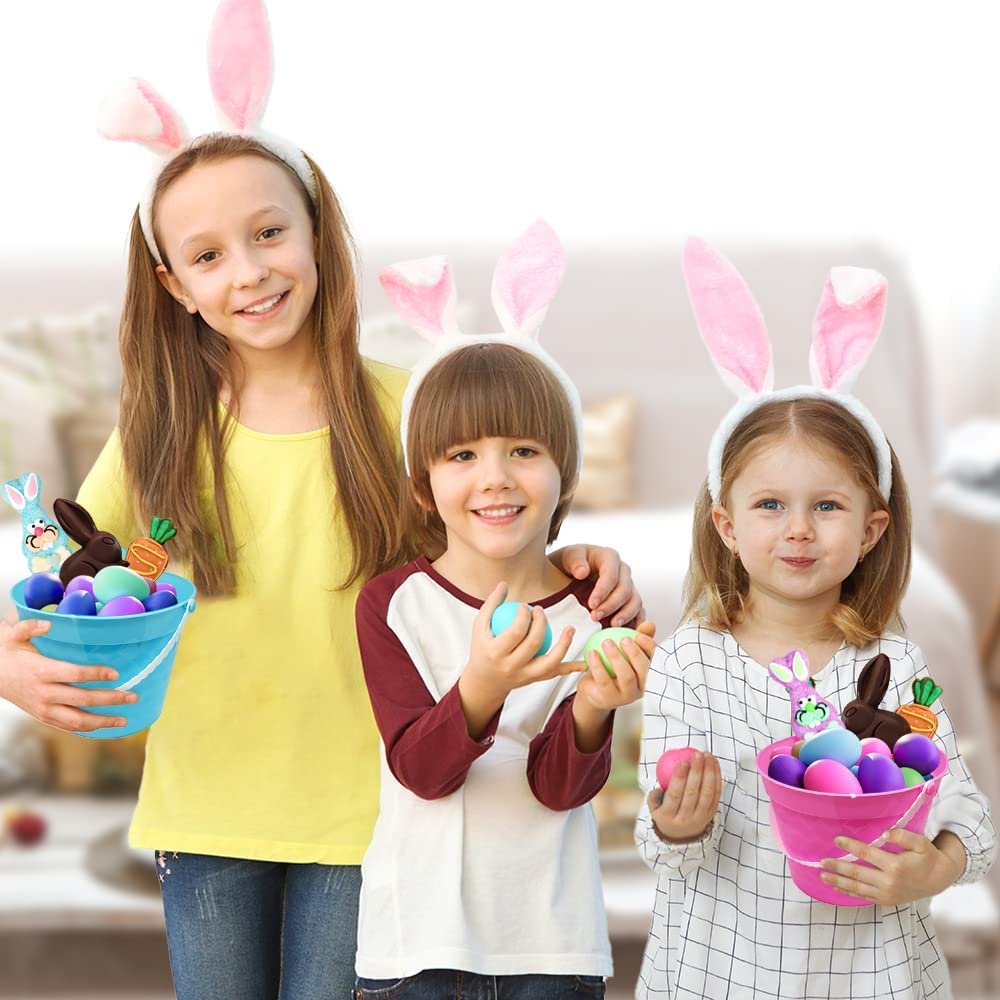 Plastic Easter Baskets, Set of 4, Egg Hunt Baskets in Assorted Colors, Great as Easter Party Decorations, Easter Party Supplies, and Containers for Party Favors, 6 x 8.25"es