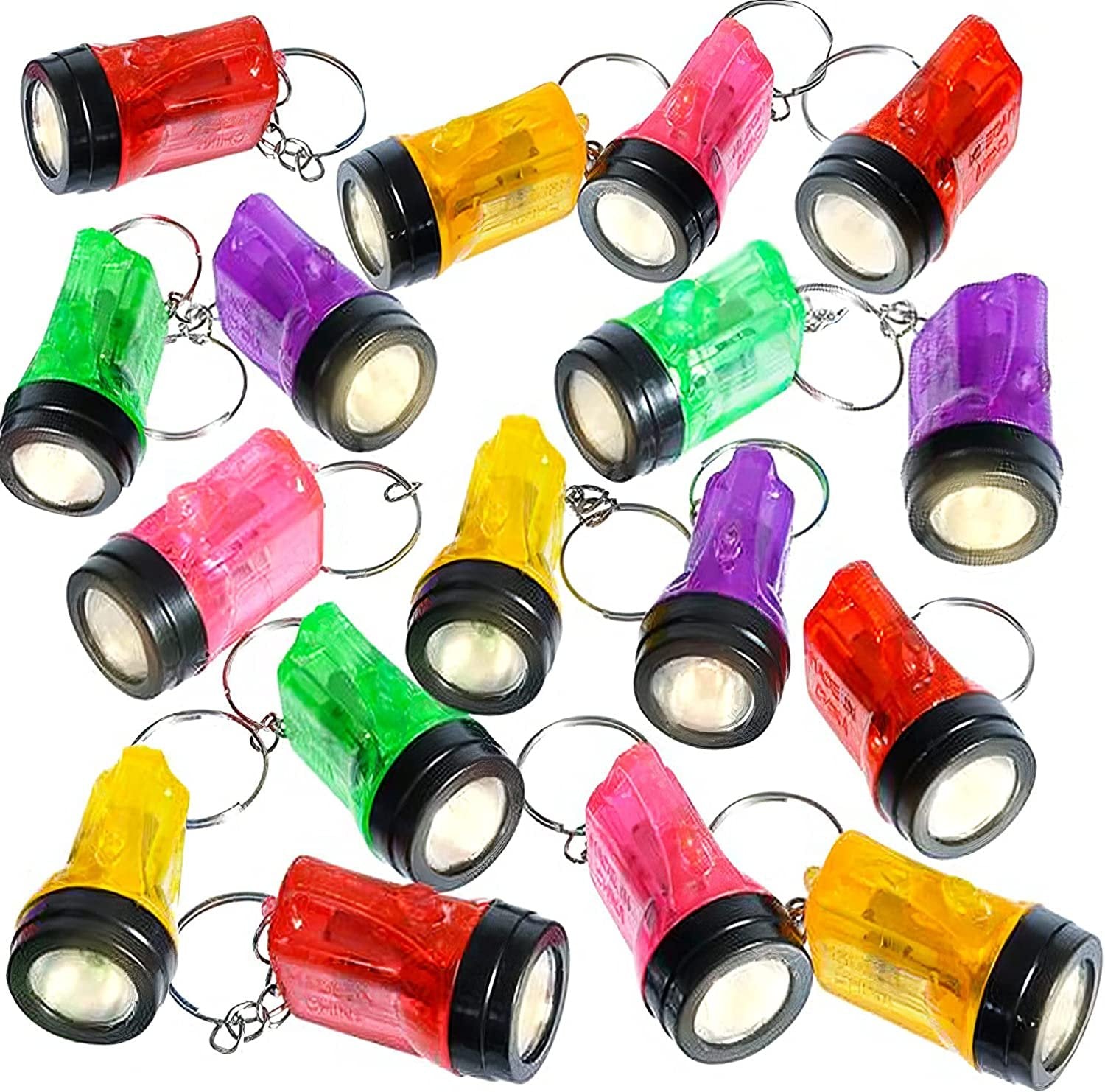 Mini Flashlight Keychains, Pack of 24, LED Key Chains for Kids in Assorted Colors, 1.5" Durable Plastic Keyholders, Birthday Party Favors, Goodie Bag Fillers