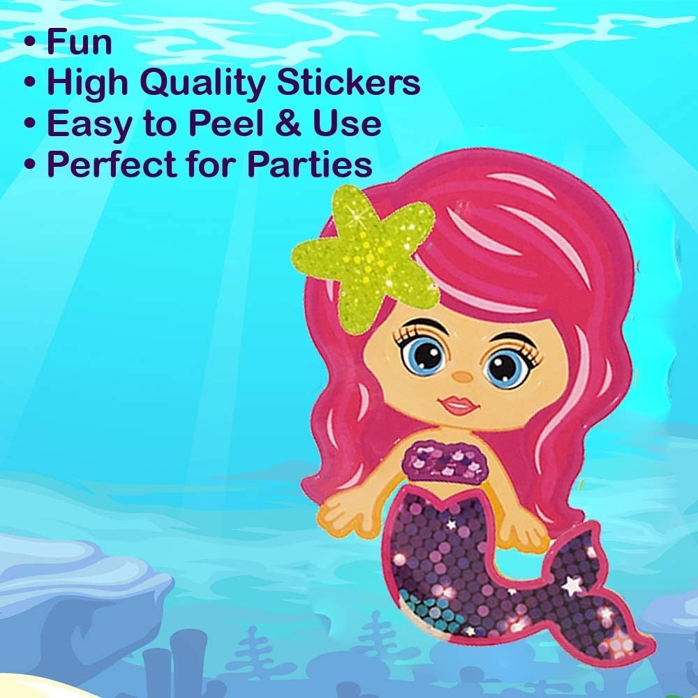 Make Your Own Mermaid Sticker Set, 24 Sheets, Customizable Mermaid Stickers for Girls, Fun Crafts Classroom Activity, Mermaid Party Favors for Kids, Goodie Bag Fillers, Teacher Reward