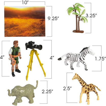 ArtCreativity Safari Researcher Pretend Play Set for Kids, Toy Set with Explorer Figurine, Camera, Tripod, Play Mat, Tree, and 6 Animal Figures, Safari Cake Topper, Best Birthday Gift for Boys & Girls