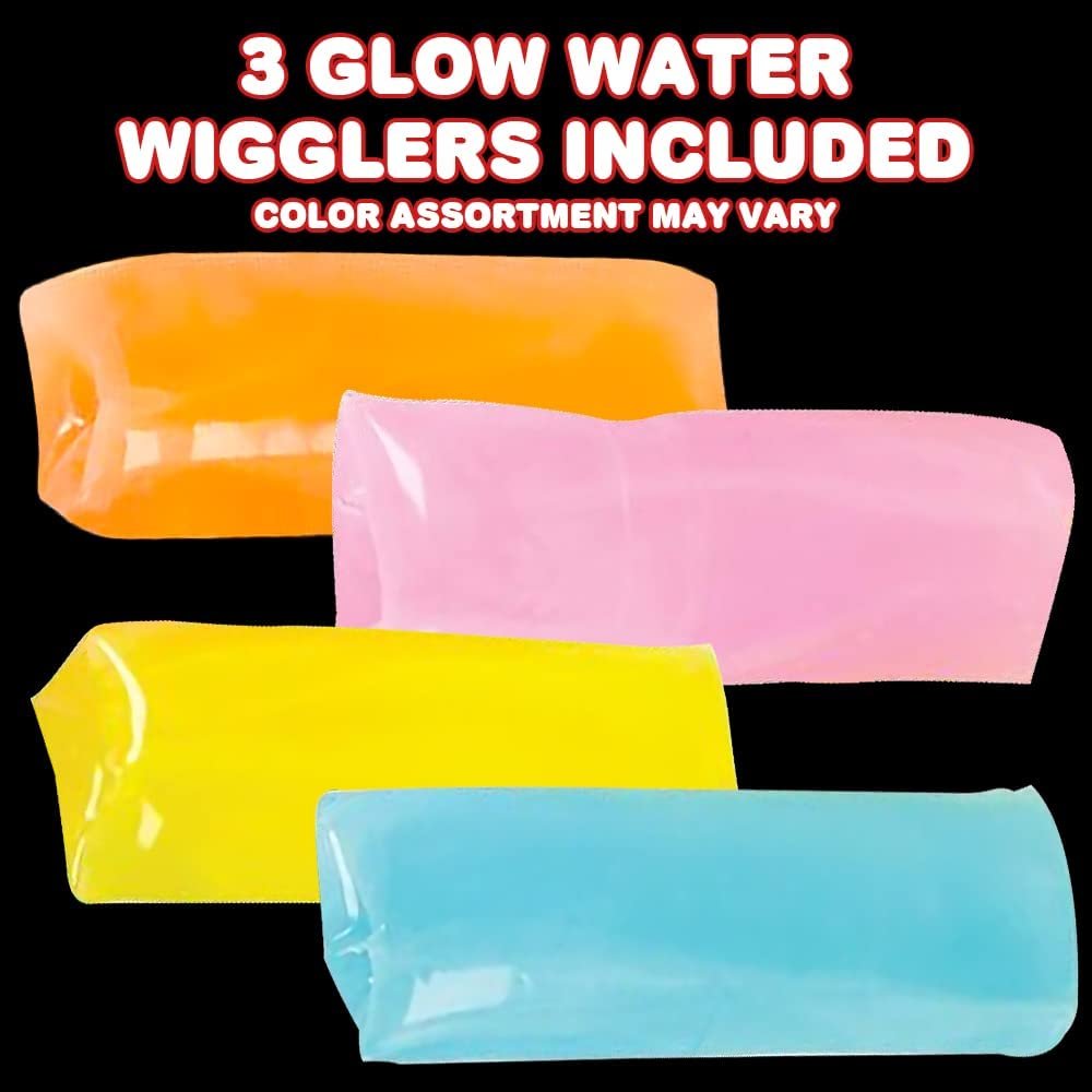Glow Water Wigglers, Set of 3, Glow in The Dark Fidget Toys for Kids, Stress Relief Toys for Boys and Girls, Goodie Bag Fillers, Unique Party Favors for Children