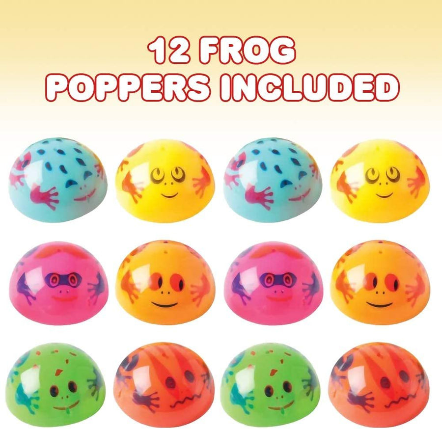 Frog Poppers, Set of 12, Pop-Up Half Ball Toys in Assorted Colors and Designs, Old School Retro 90s Toys for Kids, Birthday Party Favors, Goodie Bag Fillers for Boys and Girls