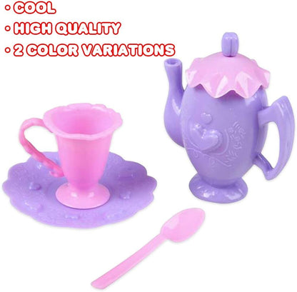ArtCreativity 13PC Mini Tea Party Toy Set for Little Girls, Set of 2, Each Toy Tea Set with 4 Plates, 4 Spoons, 4 Cups, and 1 Teapot, Pretend Play Toys for Kids, Great Birthday Gift