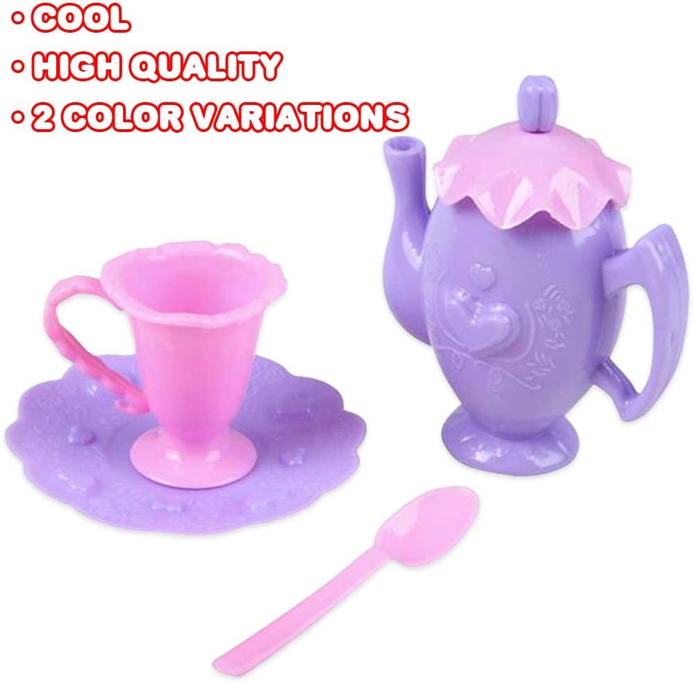 13PC Mini Tea Party Toy Set for Little Girls, Set of 2, Each Toy Tea Set with 4 Plates, 4 Spoons, 4 Cups, and 1 Teapot, Pretend Play Toys for Kids, Great Birthday Gift