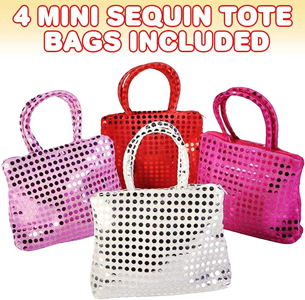 Sequin Tote Bags for Kids, Set of 4, Cute Sequined Purses for Girls with Color Changing Sequins, Princess Party Favors, Fun Dress-Up Accessories for Girls, Pretty Assorted Colors
