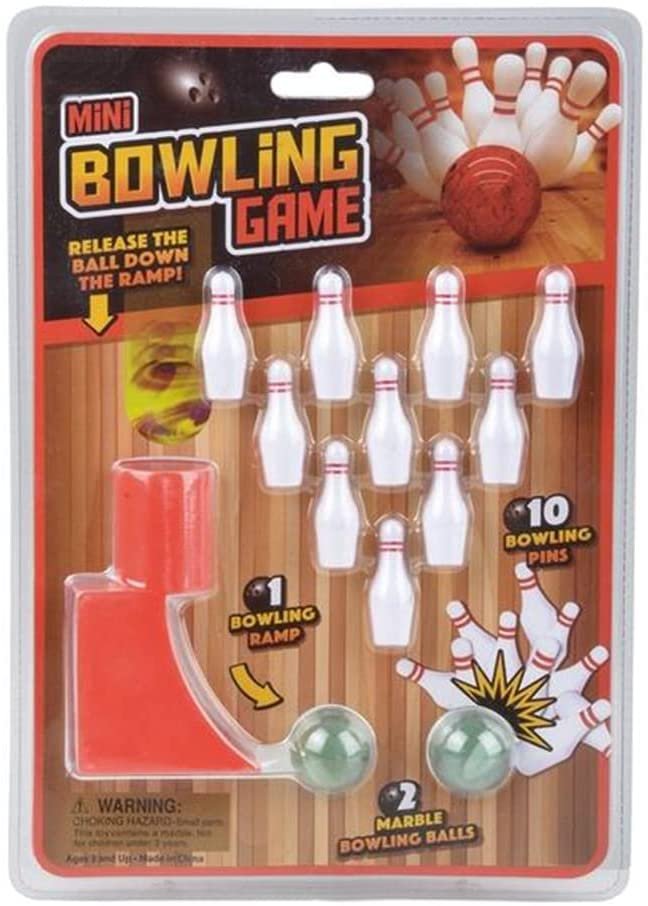 Gamie Mini Bowling Set for Kids, Desktop Bowling Game with Pins, Ramp, and Marble Bowling Balls, Unique Office Desk Toys and Travel Games for Kids and Adults, Great Bowling Gift Idea