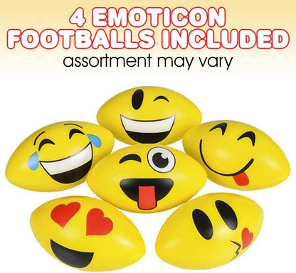 ArtCreativity Foam Emoticon Footballs for Kids, Set of 4, Emoticon Foam Sports Toys for Outdoors, Practice, Training, Beginners, Pool, Beach, Picnic, Camping, Fun Sports Party Favors for Boys and Girls