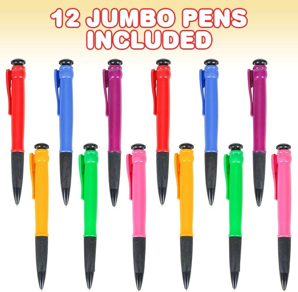 Jumbo Pens for Kids and Adults, Set of 12, Oversize Writing Pens with Black Ink, Cool Back to School Stationery Supplies, Funny Birthday Party Favors, Office Gag Gifts for Co-Workers