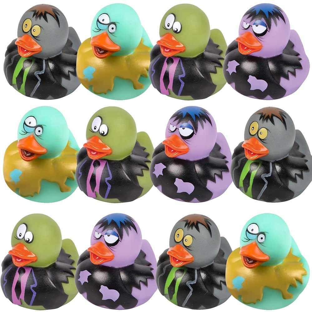 2" Zombie Rubber Duckies for Kids, Pack of 12, Variety of Designs and Colors, Trick or Treat Supplies, Goodie Bag Fillers, Party Favors, Halloween Themed Bathtub Toys