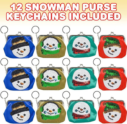 ArtCreativity Snowman Purse Keychains, Set of 12, Festive Gifts in a Variety of Colors and Designs, Christmas Party Favors for Kids and Adults, Christmas Stocking Stuffers and Goody Bag Fillers