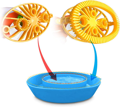 ArtCreativity Double Bubble Blower Fan - Battery-Operated Bubbles Blaster - 4 oz Solution and Dipping Tray Included - Fun Bubble Shooter for Boys and Girls, Great Outdoor Summer Game - Orange