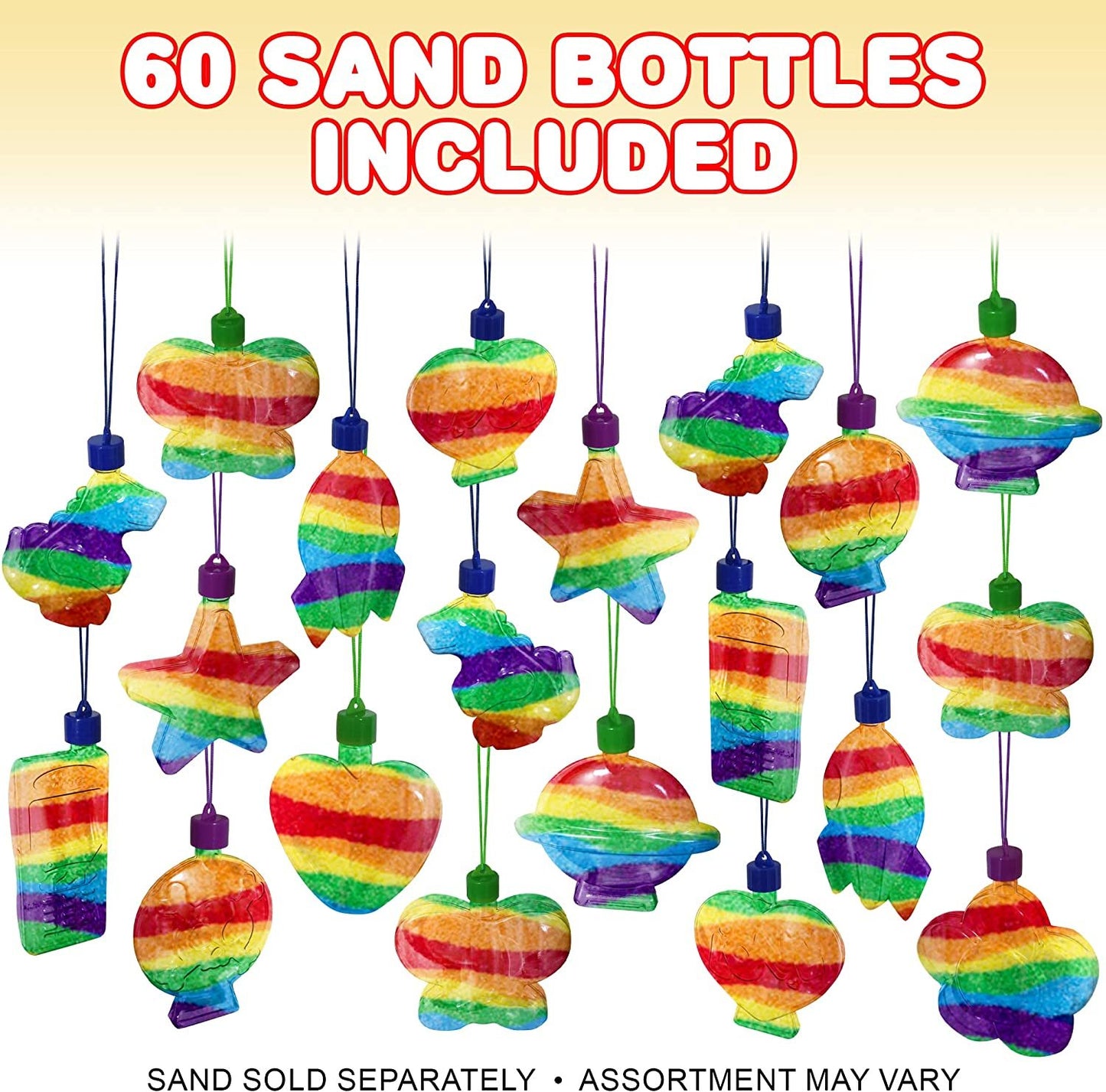 ArtCreativity Sand Art Bottle Necklaces Assortment for Kids, Bulk Pack of 60, Collection of Sand Art Craft Bottle Necklaces, Fun Party Supplies & Favors for Boys and Girls - Sand Sold Separately